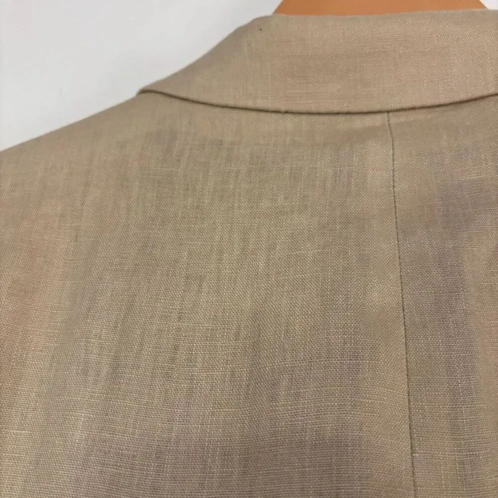 Calvin Klein Mens 3 Piece Linen Suit Beige Tan 38R Pants 32R Blazer Vest Trouser